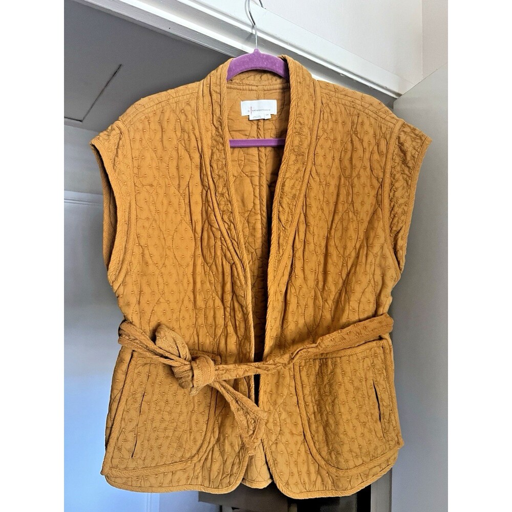 Anthropologie Belted Quilted Cotton Vest Size S/M Orange Ochre Fall Layering